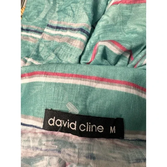 David Cline Striped Dress 3/4 Sleeve Collared Casual Tunic Green Size M - Picture 4 of 8